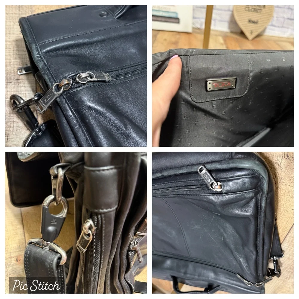 TUMI Alpha Nappa Leather Flap Expandable Briefcase Black Messenger Bag Has Flaws